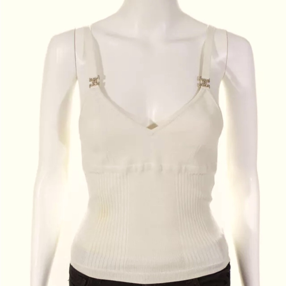 Chanel SS21 Crystal CC Top Cream Size 34